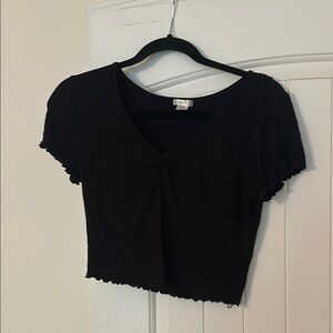 Bozzolo Black Ruched Crop T-Shirt